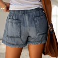 thumbnail image 3 of Hienoo Women's Plus Size Tassel Denim Shorts Elastic Waist Pocket Casual Jean Shorts, Sizes XS-XXXL, 3 of 5