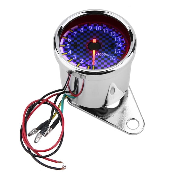 Suodoka DC 12V Universal Motorcycle LED Display Tachometer Electronic Tach Meter Gauge 0-16000rpm Silver/Blue 2.6 in / 65 mm