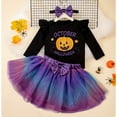 thumbnail image 4 of Weebloom Toddler Girl Halloween Outfits Baby Outfit Hallowmas Pumpkins Letters Prints Romper Skirt Hairband 3Pcs Set Dailywear 0-3 Months Black, 4 of 8