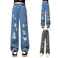 thumbnail image 5 of JHLZHS Kids Baseball Pants Black Girls' Fashionable Distressed Denim Jeans and Wide Leg Pants for Spring and Autumn Jeans for Girls 10-12 Trendy Baby Girl Pants 6-9 Months Summer, 5 of 7