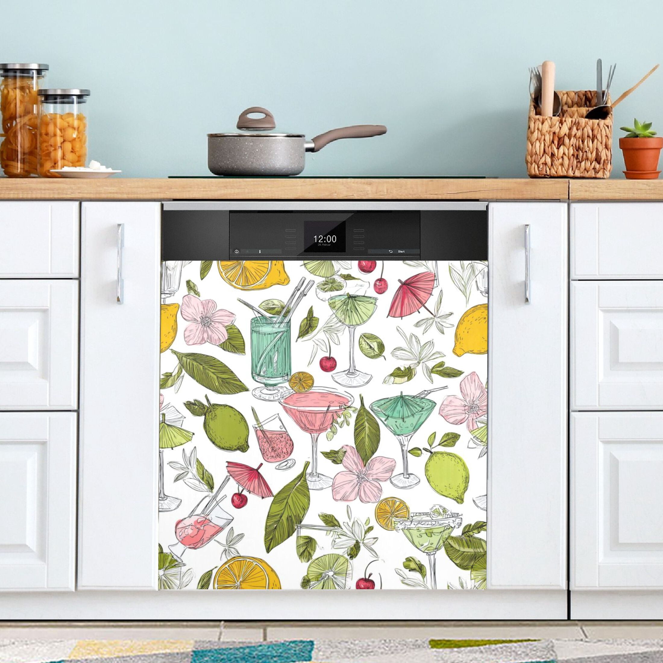 IAUYY Magnetic decorative sticker - 23x26 Inch PVC Refrigerator Decorative Cover, Removable DIY Art for Kitchen Appliances Cocktail