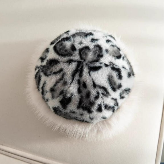 Vintage Warm Women Mongolian Hat Leopard Print Fluffy Fur Fisherman Hats Ladies Winter Plush Warmer Basin Cap
