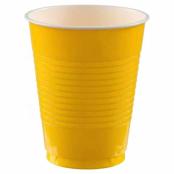 Amscan Vibrant Yellow Plastic Party Cups, 18 oz, 40 Count