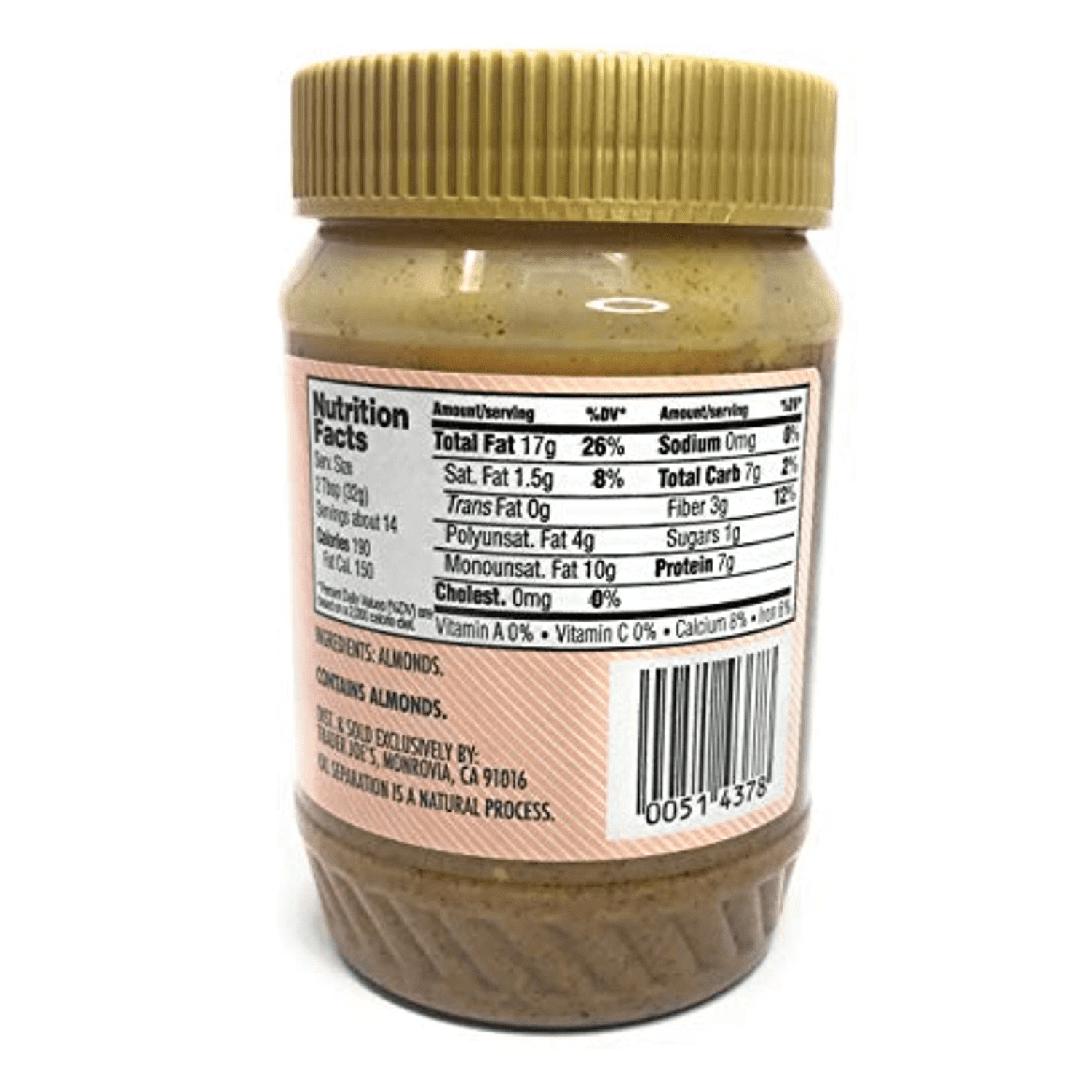 Trader Joes Crunchy No Salt Almond Butter, 16 oz  Pack of 2