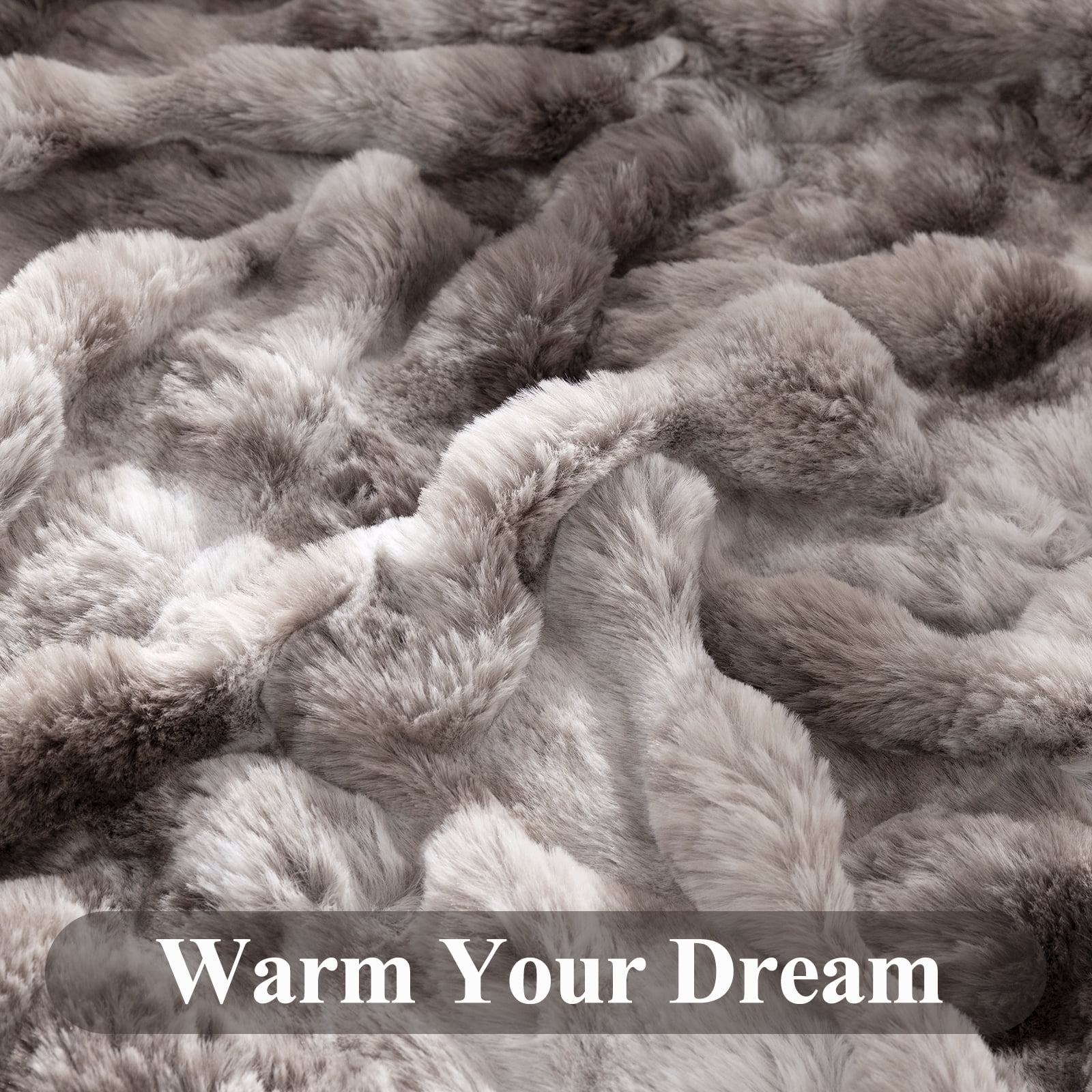 MJIAexp Faux Fur Throw Blanket for Couch, Cozy Soft Plush Thick Fuzzy Comfy Bubble Blanket and Fuzzy Plush Rabbit Fur Blanket for Sofa Bedroom Living Room, 90" x 90"-Tie-dye Gray