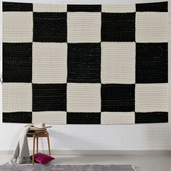 Autua Checkered Cross Stitch Tapestry Wall Hanging Unique Style for Home Decor - Graphic Tapestries for Living Room Bedroom Apartment Farmhouse Dorm 40x30inch