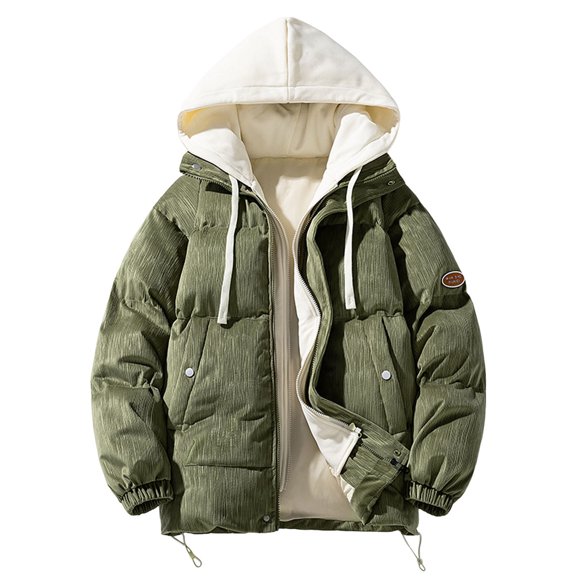 TIANZEN Men's Winter Corduroy Coat Jacket Thickened With Pockets Hooded Casual Style Coat Jacket Face Moms Jacket