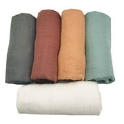 HGHG 5 pcs Bamboo Soft Muslin Swaddle Blankets Premium Receiving Blanket for Boys & Girls 47" x 47" Solid Color (New Surprise)