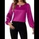 thumbnail image 3 of Camisa Informal de Satén de Larga para Mujer, Elegante Blusa de Trabajo, Atuendo Formal de Otoño para la Oficina Rosa Roja L, 3 of 10