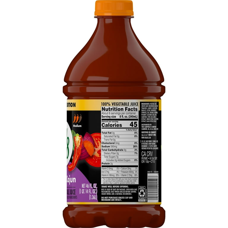 V8 Spicy Cajun 100% Vegetable Juice, 46 fl oz Bottle - Walmart.com