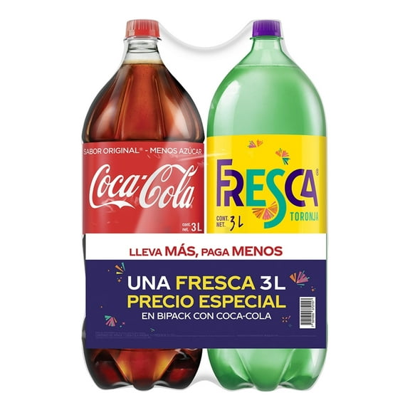 Refresco Coca Cola sabor original + Fresca sabor toronja  3 l c/u