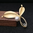 thumbnail image 6 of Grofry Leaf Brooch Faux Pearl Shiny Rhinestone Decor Electroplated Polished Anti-rust Exquisite Coat Collar Decoration Matt Clothes Pin, 6 of 7
