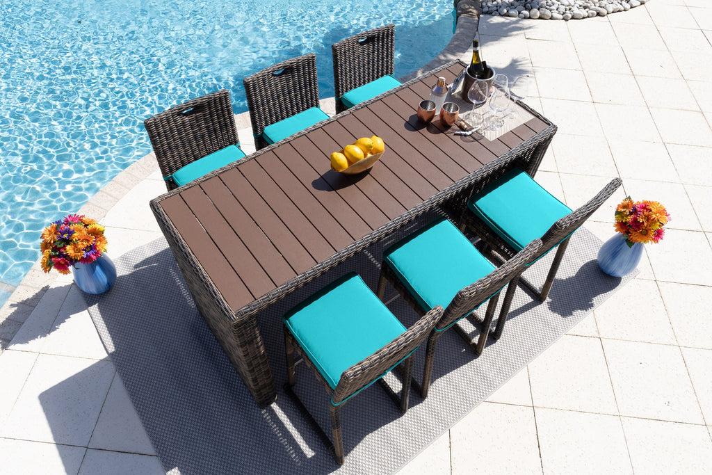 Outdoor Essential Tuscany 7-Piece Resin Wicker Outdoor Patio Furniture Bar Set with Bar Table and Six Bar Chairs (Half-Round Brown Wicker, Sunbrella Canvas Navy) - image 1 of 5