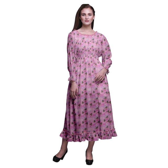 Bimba Robe Maxi Longue à Volants Bohème Renaissance Smockée en Coton pour Femme - Très Petit