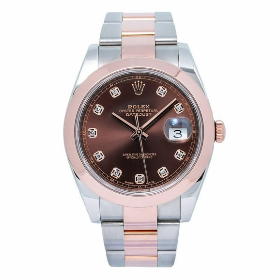 Pre-Owned Rolex Datejust 41MM 126301 Chocolate Diamond Dial Smooth Bezel Two Tone Rose Gold Oyster Bracelet