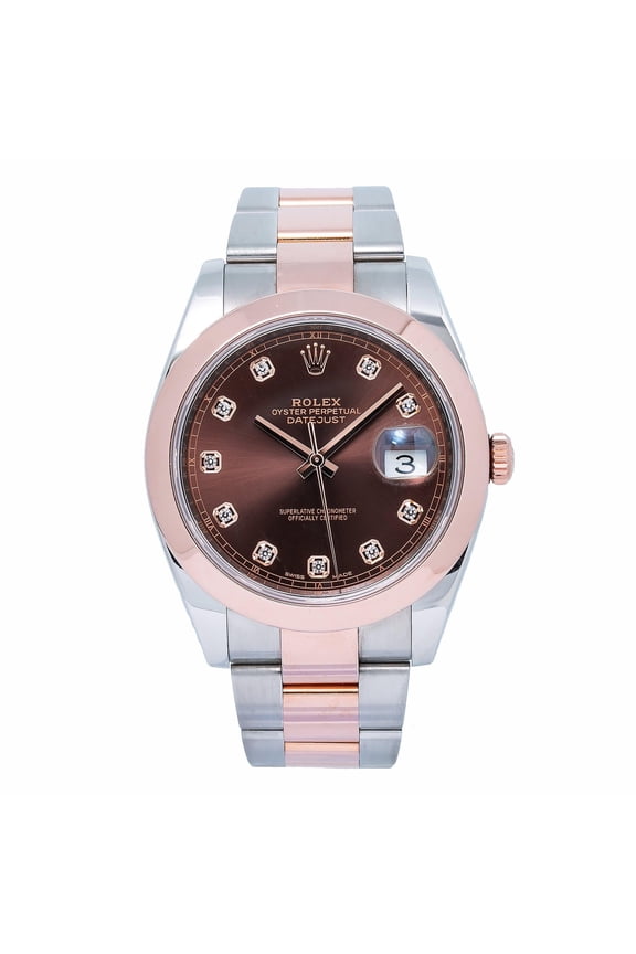 Pre-Owned Rolex Datejust 41MM 126301 Chocolate Diamond Dial Smooth Bezel Two Tone Rose Gold Oyster Bracelet