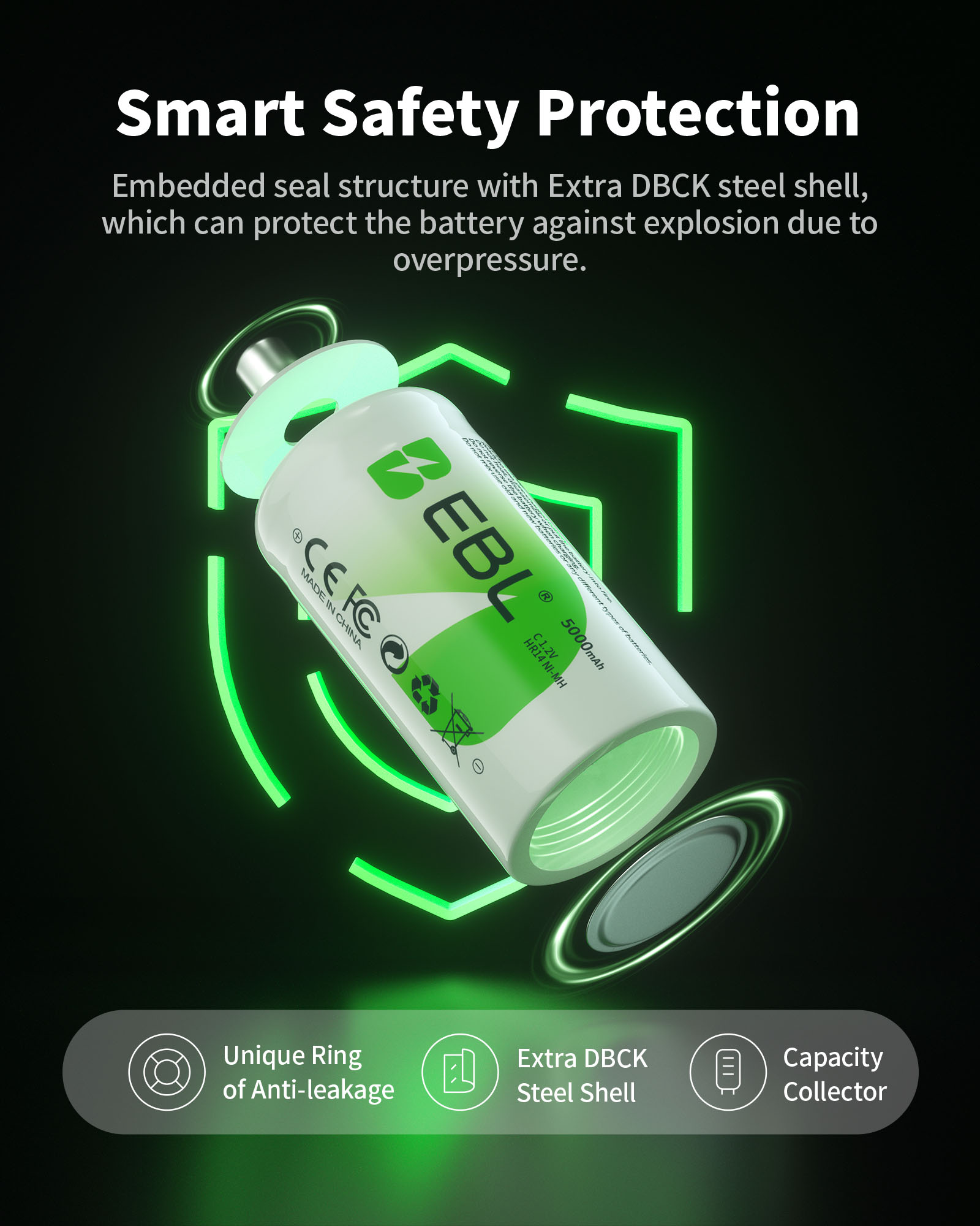 EBL 8-Pack 5000mAh Size C Cell Rechargeable Batteries with LCD Battery Charger for AA AAA 9V C D Ni-CD Ni-MH Battery