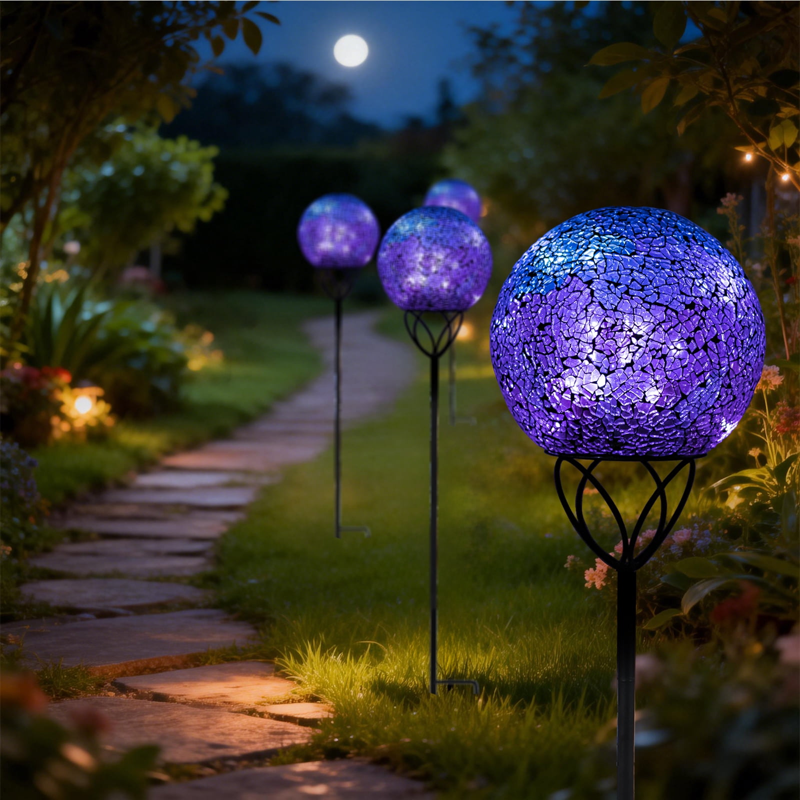 Outdoor Garden Stake,Solar Mosaic Gazing Ball With LED Light,Garden Stake Decoration,Outdoor Decoration for Pathway,Yard,Lawn,Garden