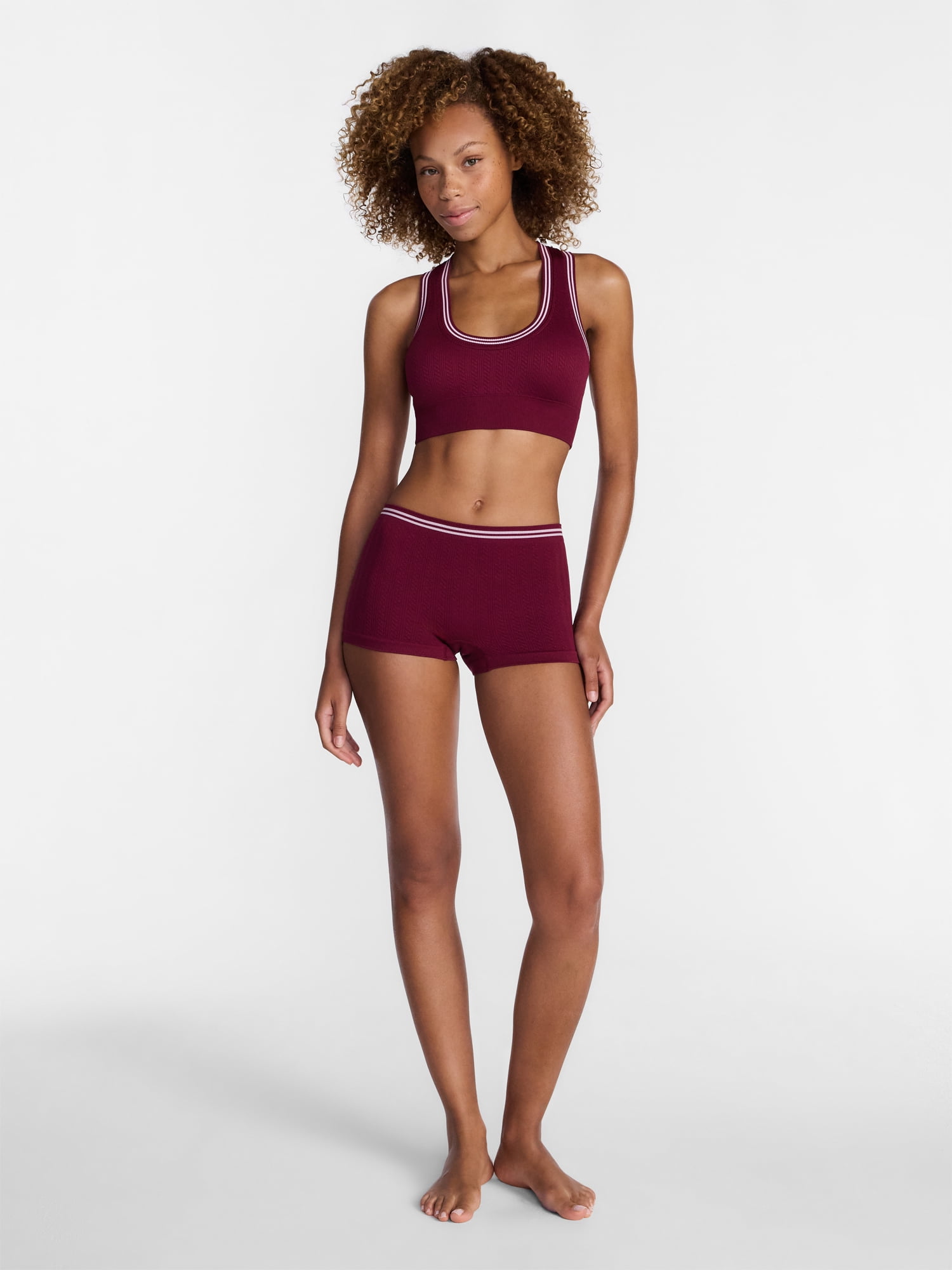 No Boundaries Seamless Racerback Bralette and Boyshorts Set, 2 Piece, Women's XS-XXXL