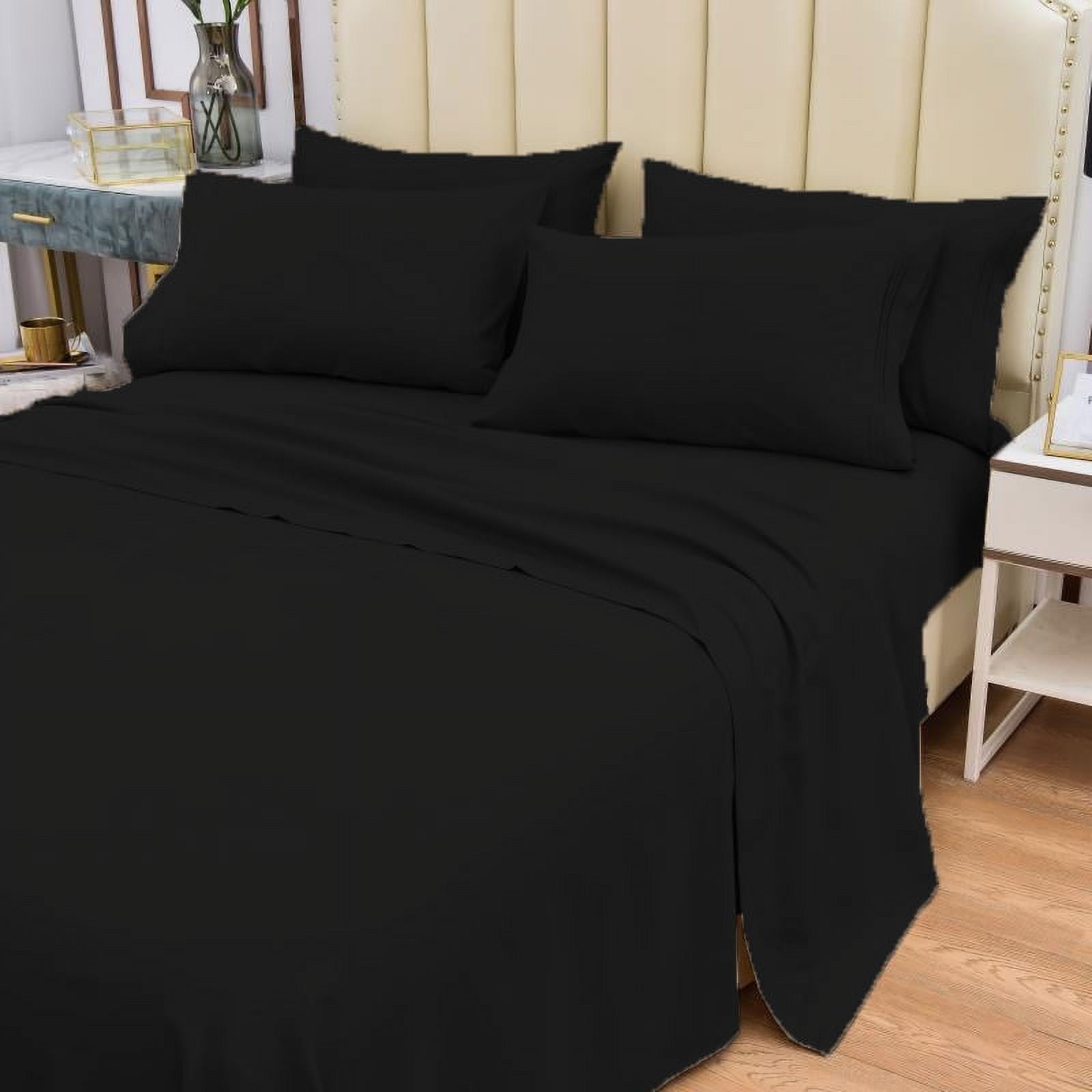 7 Piece Luxury Rayon Made From Bamboo Sheets Set- Split King Black Sheets, Softer Than Cotton-Up To 16" Deep Pockets-Wrinkle Free-Extremely Soft Bamboo Derived Rayon Sheets- Split King, Black