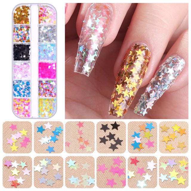 Small Nail Rhinestones Snowflake Nail Sequins Christmas Snowflake Nail Slices Snowflake Nail Decals Nail Glitter Sequins With Curved Tweezers For Christmas Nail