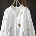 thumbnail image 3 of Women's Floral Embroidered Shirts Ruffle Neck Cotton Linen Blouse Button Down Casual Long Sleeve Tops, 3 of 9
