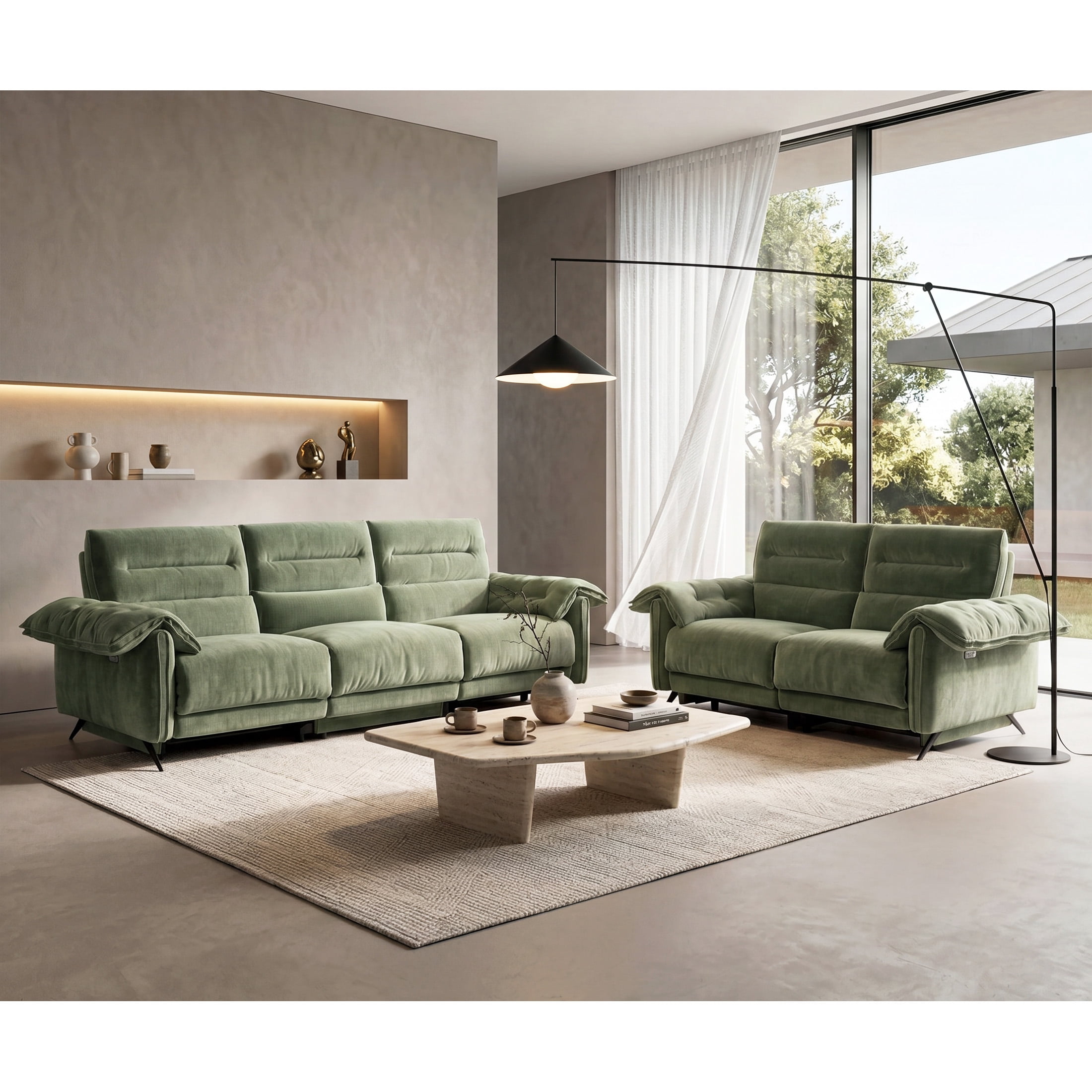 Aenkyo 2-Piece Power Reclining Sofa Set with USB Ports, Loveseat and Sofa, Green