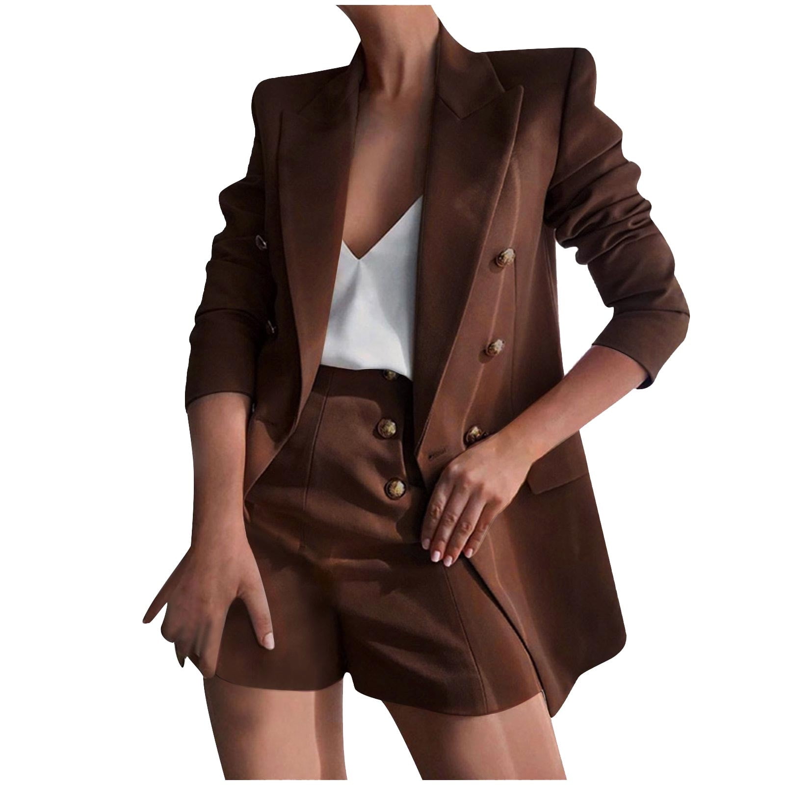 qolati Blazers Shorts Set for Women Elegant 2 Piece Business Work