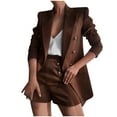 thumbnail image 2 of Meichang 2 Piece Outfits for Women Long Sleeve Solid Blazer with Short Pants Casual Elegant Business Double Breasted Suit Sets, 2 of 6