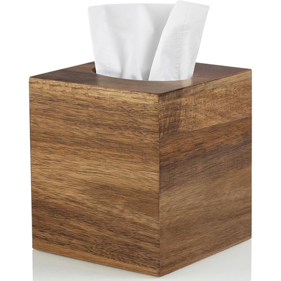 Bohorizon Tissue Box Cover, Acacia Tissue Box Holder, Square Tissue Box Cover, 5.5"x5.5"x6.1", Pack of 1, Natural Wood