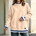 thumbnail image 2 of Hearthz Fake Two Piece Womens Sweatshirts Long Sleeve Striped Cuff Layered Oversized Crewneck Sweatshirt Women Fall Winter Warm Womens Pullover Sweatshirt, 2 of 5