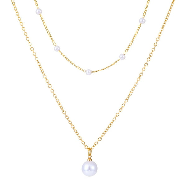 Collar de perlas ligero de doble capa con cadena corta para el cuello Collar con cadena para el cuello Bisutería para niñas Collar de perlas para mujer delicado
