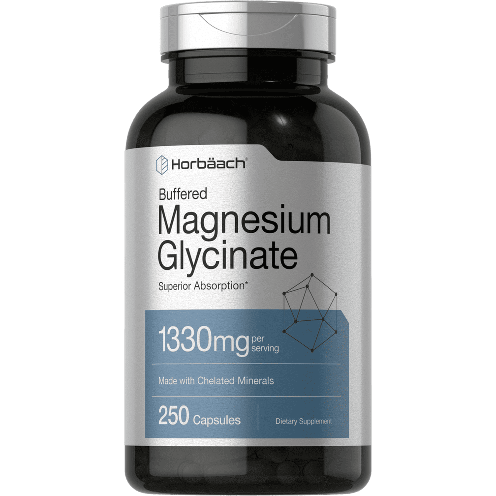 Magnesium Glycinate 1330mg | 250 Capsules | Buffered and Chelated | by Horbaach