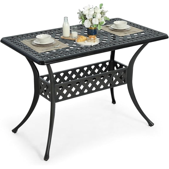 VIVIJASON 42" x 24" Cast Aluminum Outdoor Dining Table, Narrow Rectangular Bistro Table for Small Balcony, Rust Proof & Weather Resistant Patio Furniture for Backyard, Porch, Garden, Dark Bronze