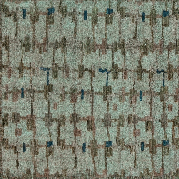 Ahgly Company Indoor Square Abstract Turquoise Blue Modern Area Rugs, 4' Square
