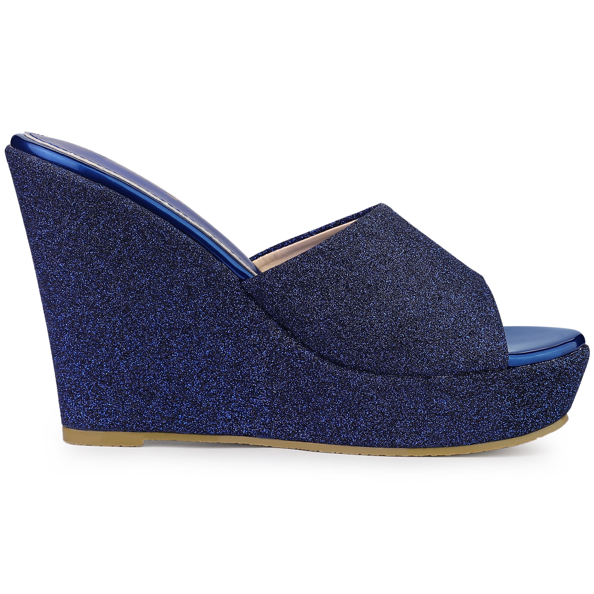 DARING DIVA Women's Glitter Platform Slip-on Wedge Heels Sandals Navy Blue 7