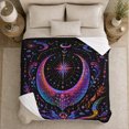 thumbnail image 5 of Rainbow Crescent Moon with Cosmic Stars, Psychedelic Celestial Style for Moon Lovers, Colorful Lunar Scene and Birthday Gift, Soft Flannel Blanket for Meditation Corner, Home Decor, 5 of 9