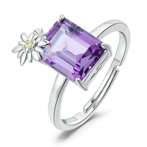 Jewelrypalace Daisy Butterfly 4ct Emerald Cut Created Alexandrite Sapphire Open Adjustable Ring 925 Sterling Silver
