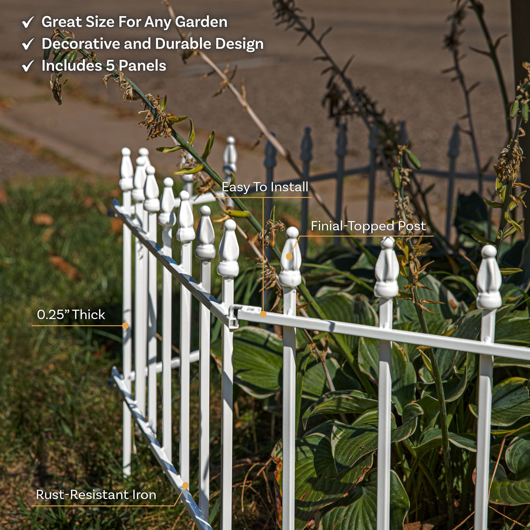 Sunnydaze Roman 18" x 22" White Iron Decorative Garden Fence Panels (5 Count)