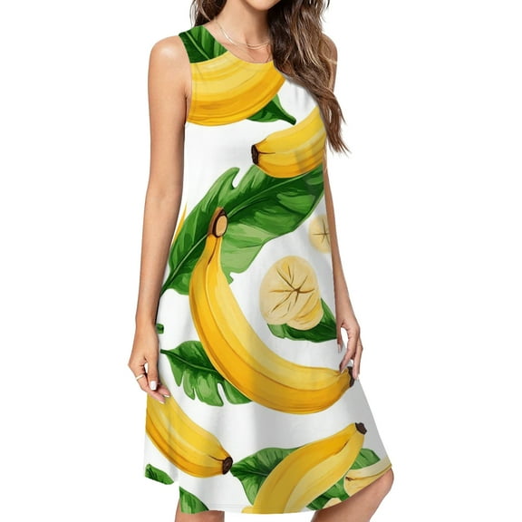 Banana Drawing Casual Sleeveless Loose Sundress Dress For Women Summer Dress Daily Woman