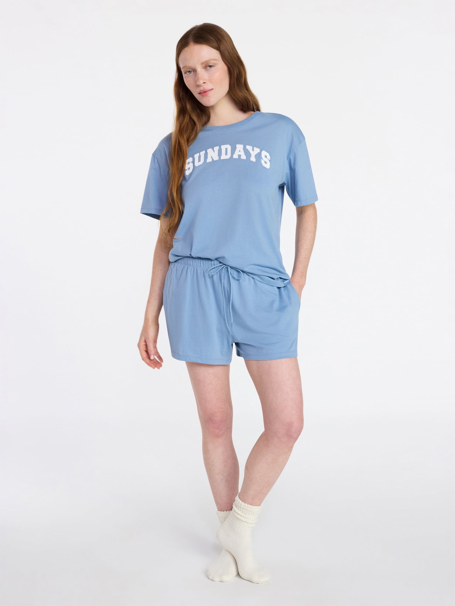 Joyspun Women's Short Sleeve Top and Shorts Pajama Set, 2-Piece, Sizes XS-3X