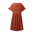thumbnail image 4 of Women Fashion Solid Elegant Round Neck Loose And Linen Long Dress Dress Casual Summer Tunic Short Sleeve Maxi Dress for Women Summer Dresses Casual Long Daily Wear Dresses for Women Ruffle Dress for, 4 of 4