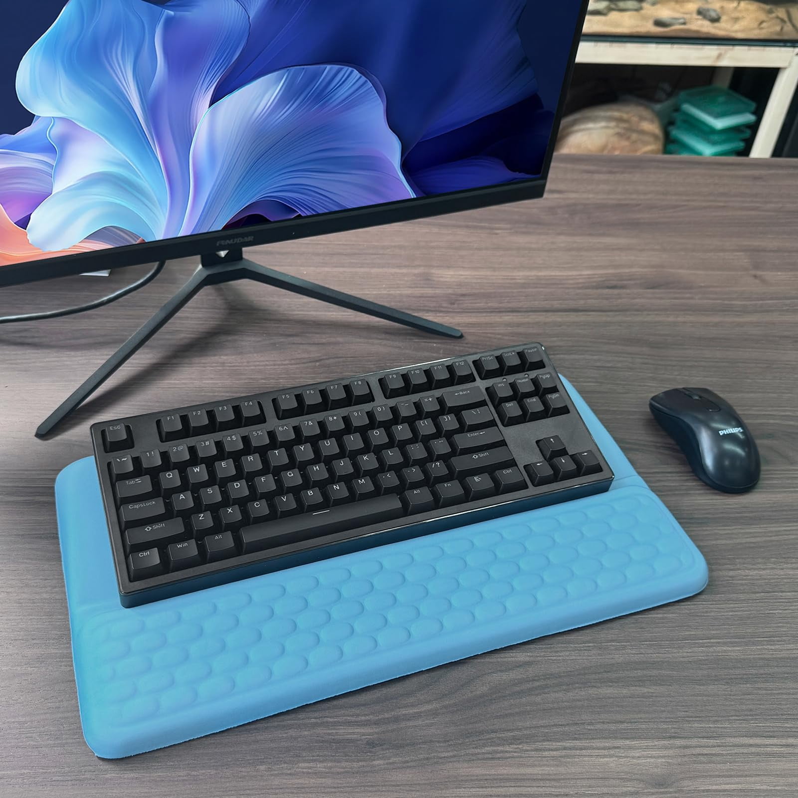 Computer Stand With Wrist Rest  Tilted Holder - Riser Pad Tray Support For Office Home Blue