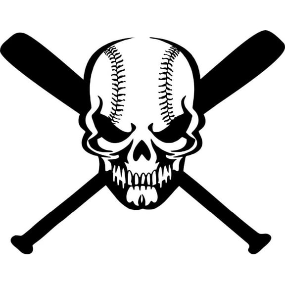 Baseball Skull And Crossbones Decal Sticker | 7-Inches By 5.5-Inches | Black Vinyl