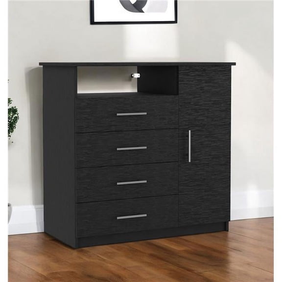 HomeRoots 544043 36 in. Black Four Drawer Combo Dresser