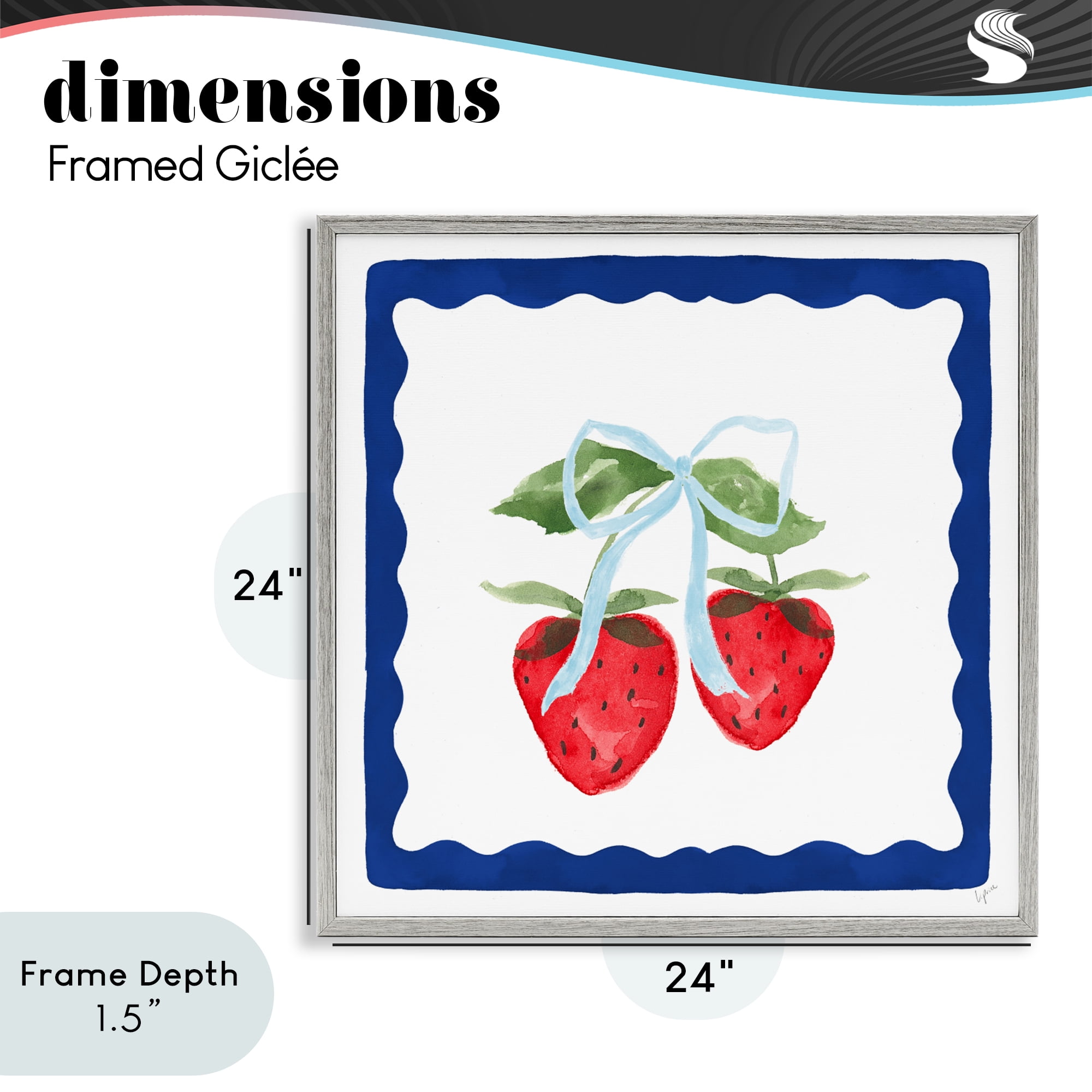 Stupell Industries Summer Bordered Strawberries Gray Framed Giclee Art, design by Lucille Price