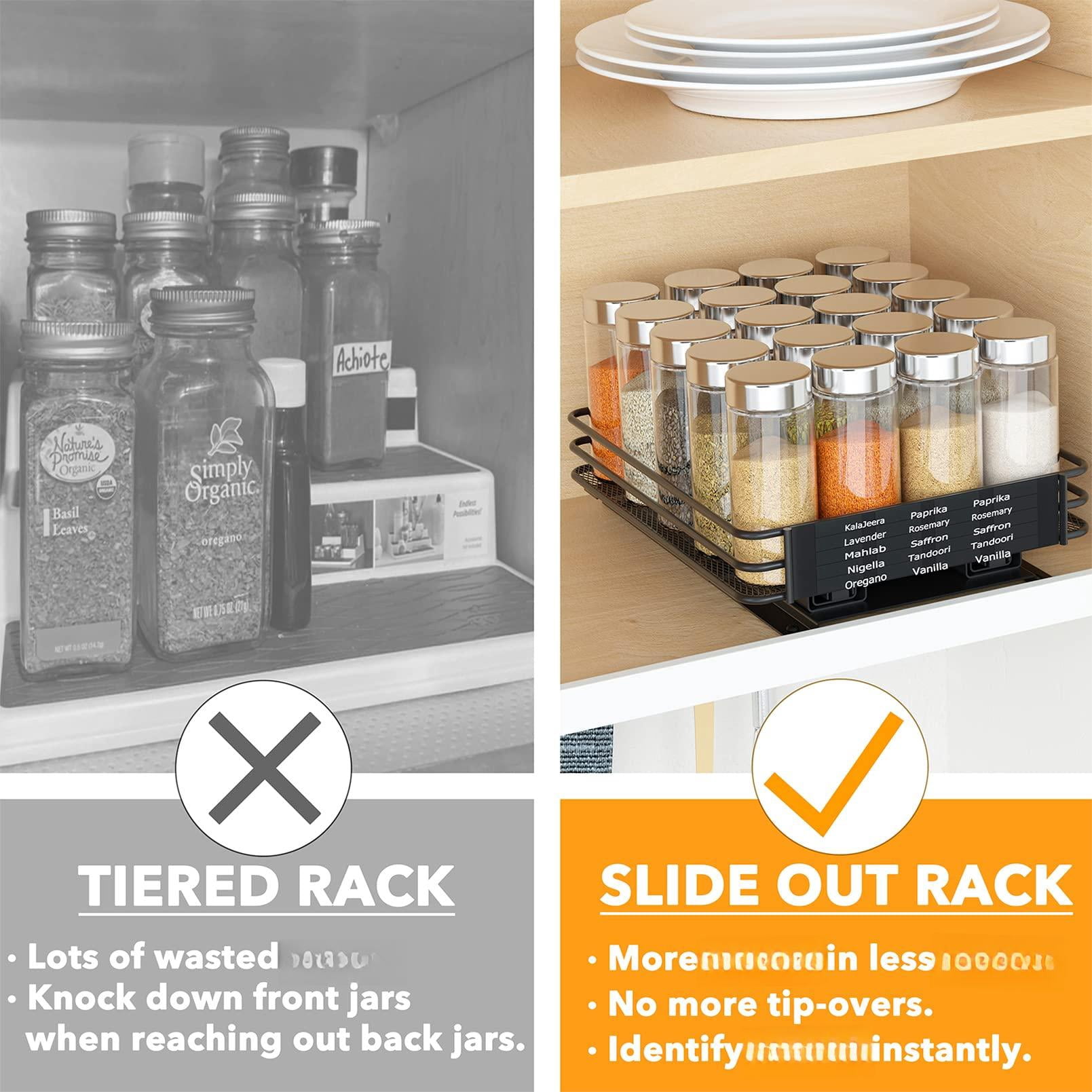 Pull Out Spice Rack Organizer For Cabinet  Heavy Duty Slide Seasoning Kitchen With Labels And Chalk Marker 8.5" W X10.75 D X2.5 H 1 Drawer 1-tier