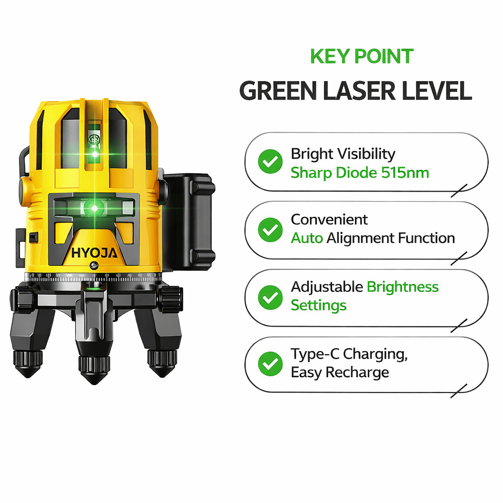 HYOJA Mini 5-Line Green Laser Level with Auto Alignment
