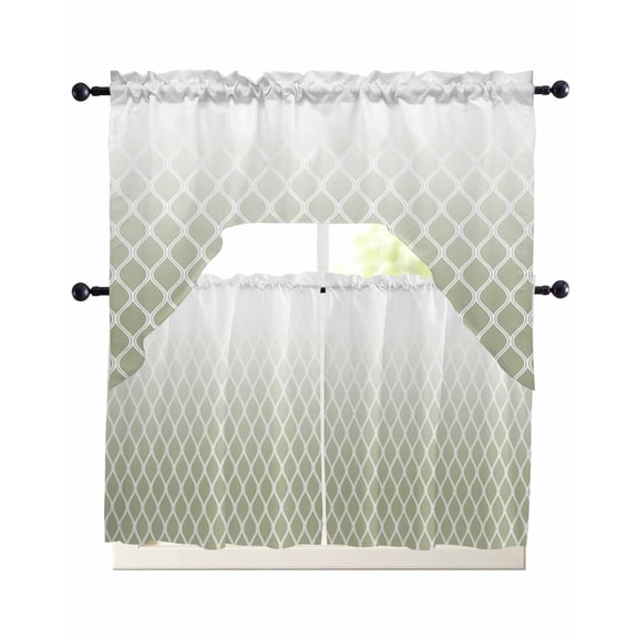 Sage Green Ombre Stripe Swag Curtains for Living Room/Bedroom Windows, Modern Abstract Gradient Striped Kitchen Curtains and Valances Set 36 Inch Length, Light Filtering Swags Valance Curtain Panels