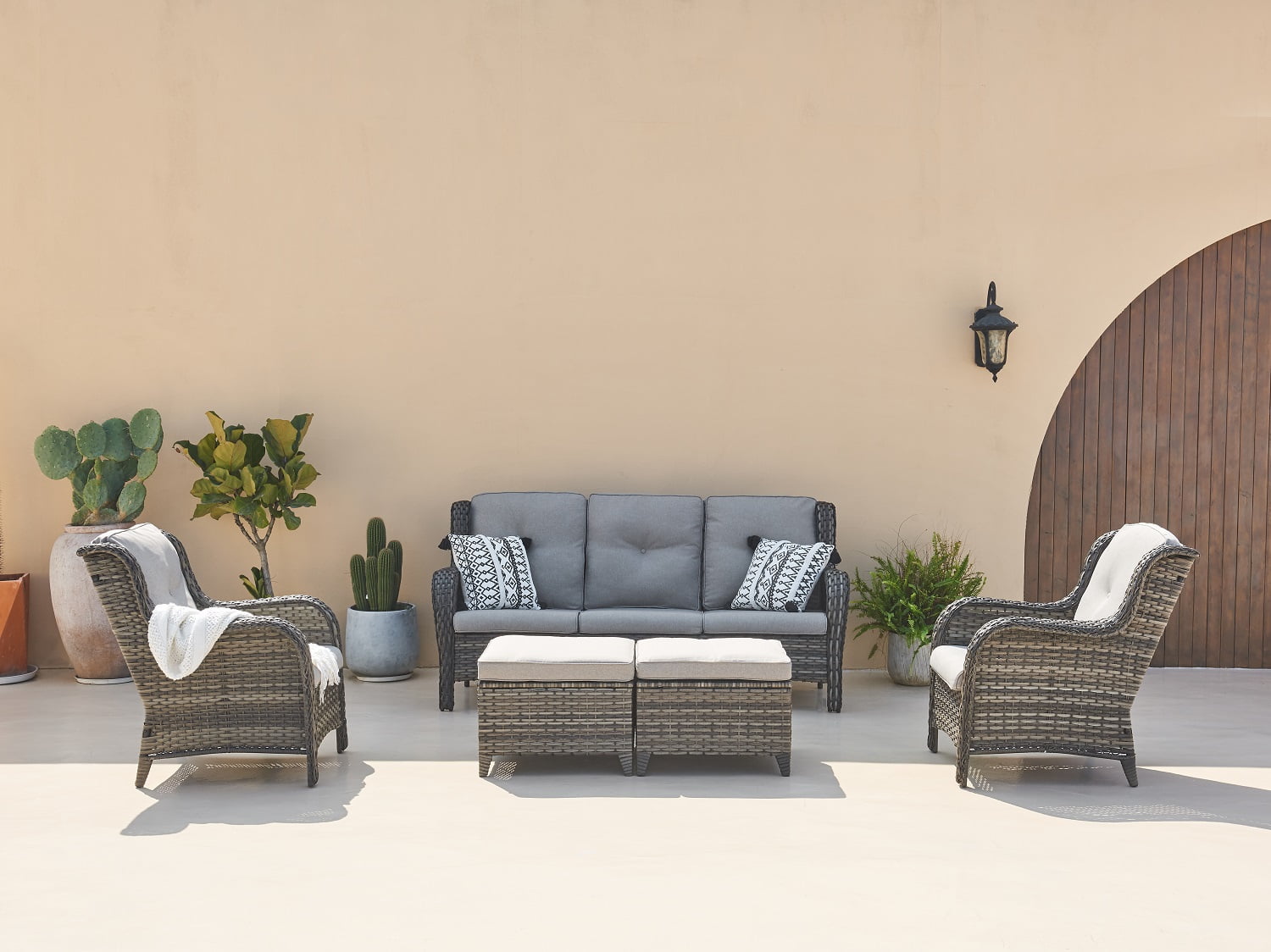 PARKWELL Outdoor Patio Wicker Furniture Set 5 Piece Gray PE Rattan